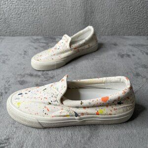 Madewell Sidewalk Sneakers Womens 7.5 White Canvas Slip On Paint Splatter Shoes